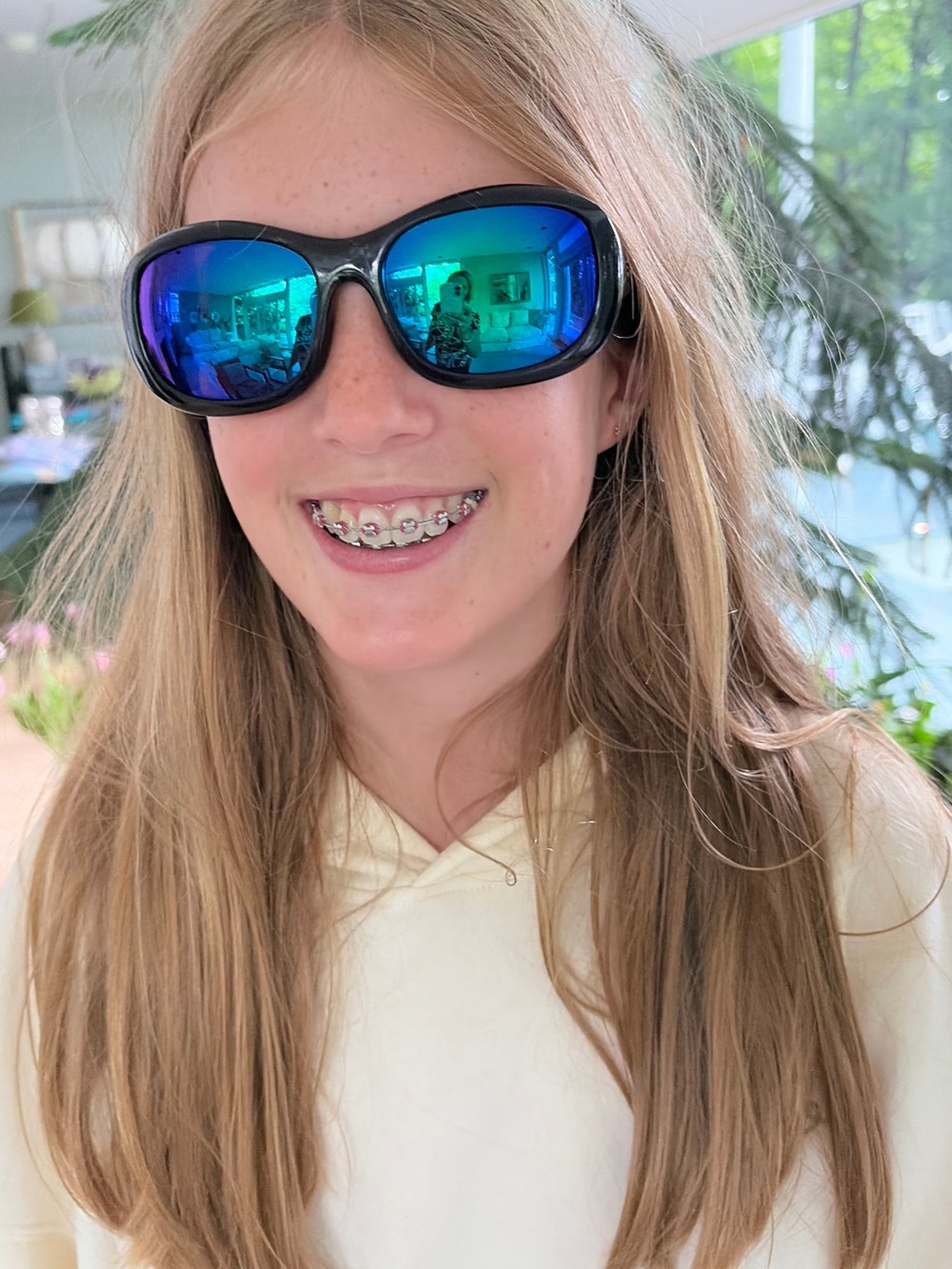 Oakley Black Frame Blue Green Mirrored Lens Sunglasses
